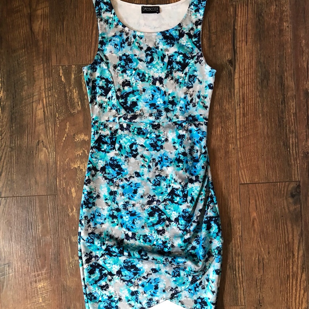 Blue floral body con dress